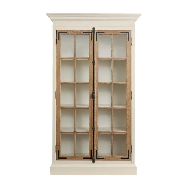 

American retro solid wood bookcase, floor-to-ceiling glass door home living room French dining side cabinet,