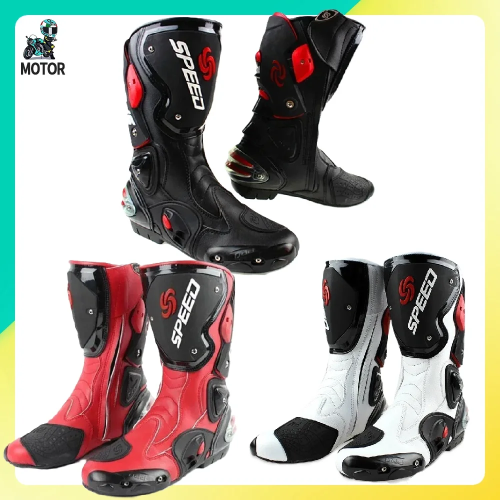 

High Quality Microfibe SPEED Motorcycle Racing Boot Professiona Biker Shoes Motorbike Safety Protective Riding Leather Size40-45