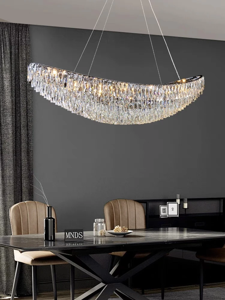 Crystal Boat Chandelier Chrome Golden Modern Hanging Lamps For Ceiling Home Decor Restaurant Italy Lights For Dining Table