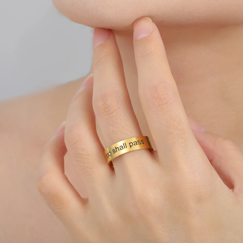 Edelstahlring mit hebräischem Schriftzug „Dies wird auch vorbei gehen“ – Bibelvers-Schmuckring, jüdischer Pessach-Judaica-Schmuck – Detail 6