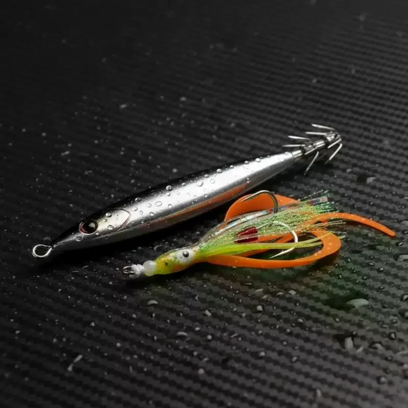 HK018 Realistic Color Soft Squid Skirt Fishing Jig Lures 2Pcs/Bag Hooks for Saltwater Sea Fishing