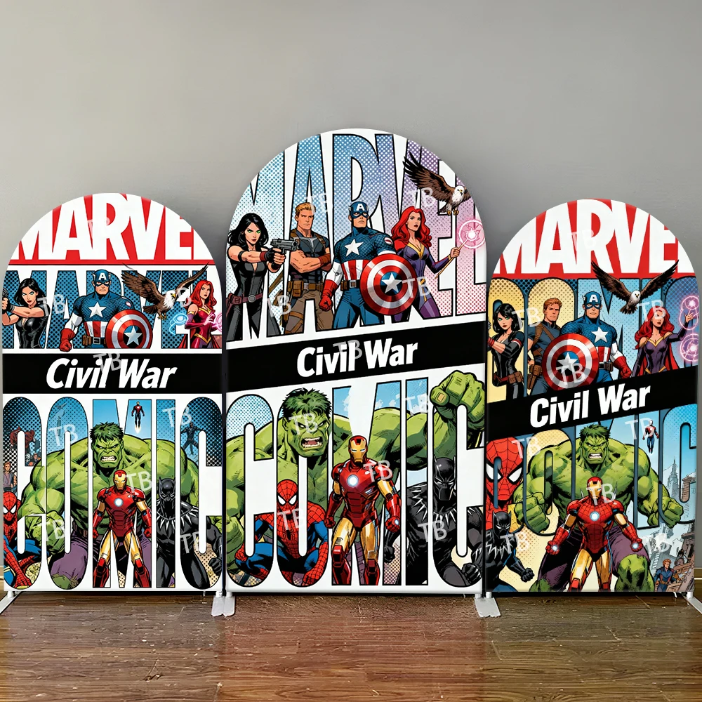 

Marvel Comic Style Arch Backdrop Cover Vibrant Superhero Scene For Kids Birthday Baby Shower Photo Booth Decor Background