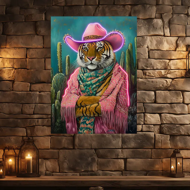 Cowboy Tiger Neon Sign, Cool LED Light, Western Cowboy Neon Light, Sinal de néon LED personalizado, Presente personalizado para crianças