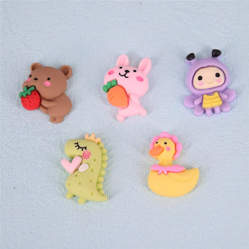 100pcs Cartoon Cute Little Bear Duck Rabbit Dinosaur Animal Resin Charm Diy Phone Crafts Embellishment Jewelry Accessories