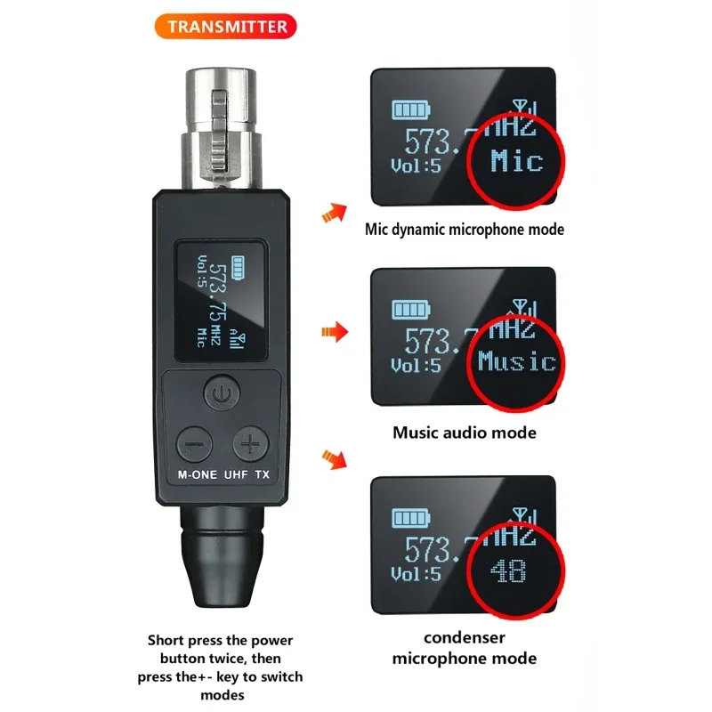 UHF Wireless Microphone Converter XLR Transmitter and Receiver for Dynamic Micro Phone Speaker Amplifier Sound Card Adapter