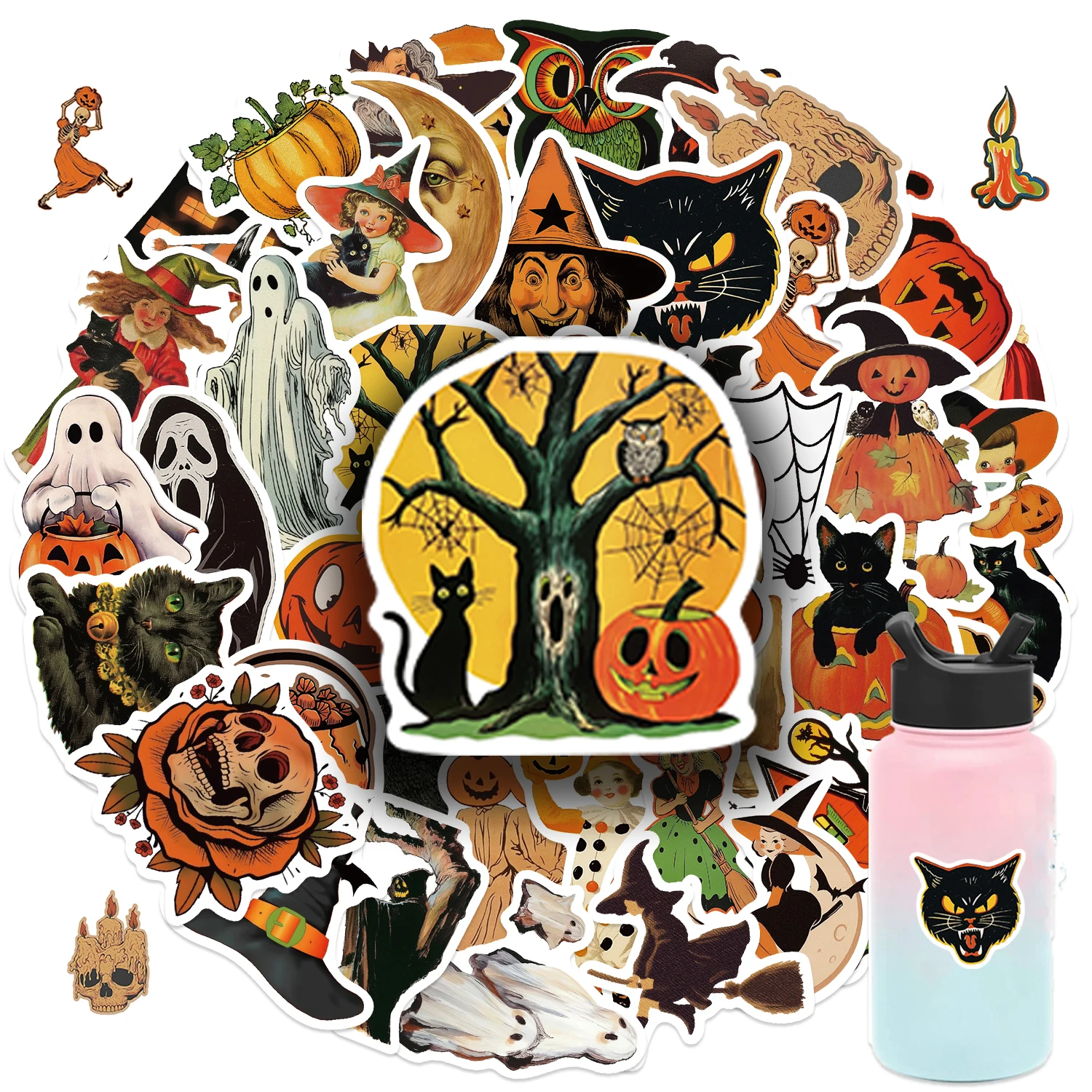 52 Stück Skelett Katze Halloween Hexe Kürbis Aufkleber DIY Tagebuch Laptop Gepäck Skateboard Graffiti Aufkleber Klassisches Spielzeug