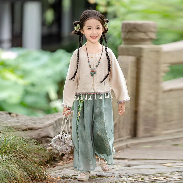 Girl Song style suit spring 2025 new baby Chinese style Hanfu spring girl ethnic ancient style two-piece set