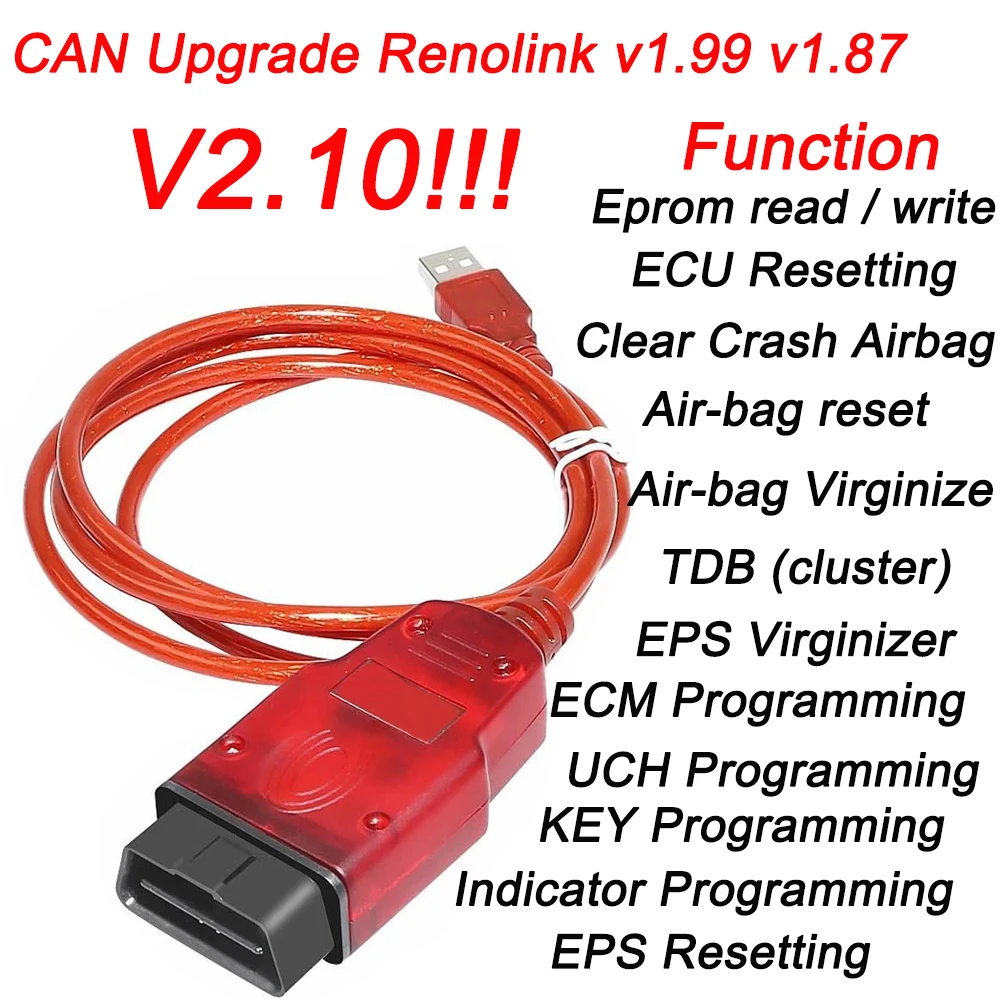 Renolink 2.10 OBD2 Cable for Renault V1.99 V1.87 Upgraded Version 2 10 ECU Programmer Air-bag Reset ECM UCH Key Coding Auto Tool