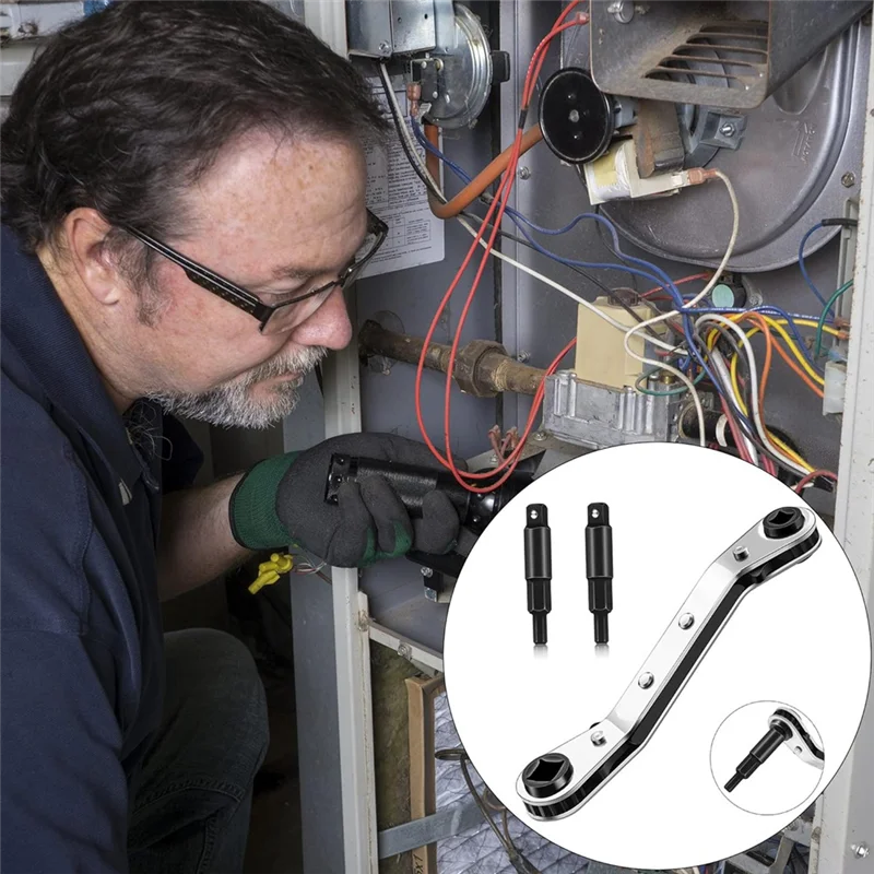 Llave de trinquete de válvula de aire acondicionado elegante con Kit adaptador de 2 puntas hexagonales como se muestra llave de Hvac para herramientas de refrigeración