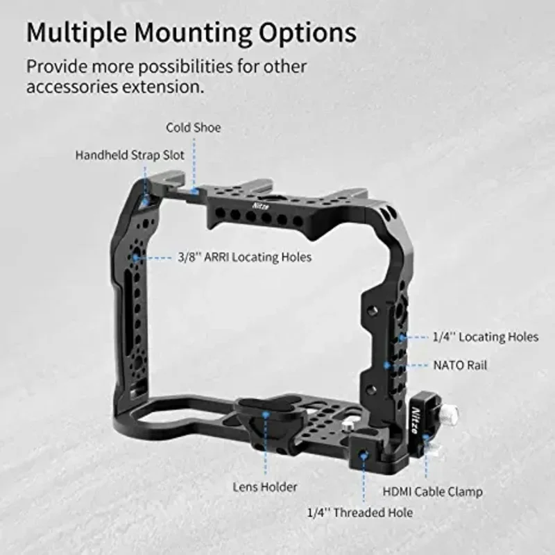 NITZE T-C02B C70 Camera Cage with PE20 HDMI Cable Clamp, Built-in Lens Adapter Support and NATO Rail for Canon EOS C70 Camera