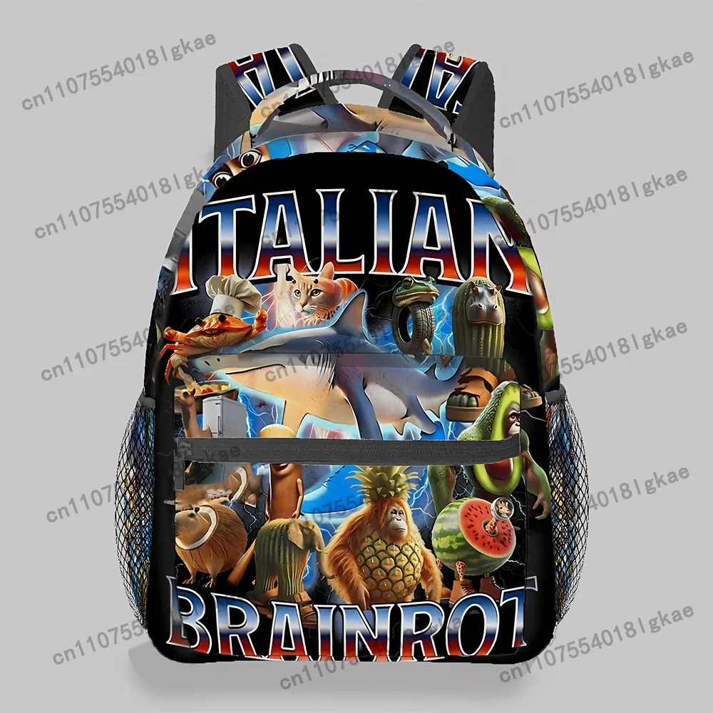 CUTEHSJ Italian Brainrot Large Capacity Backpack - Adjustable Shoulder Straps, Zipper Closure, Lightweight & Durable Polyester L
