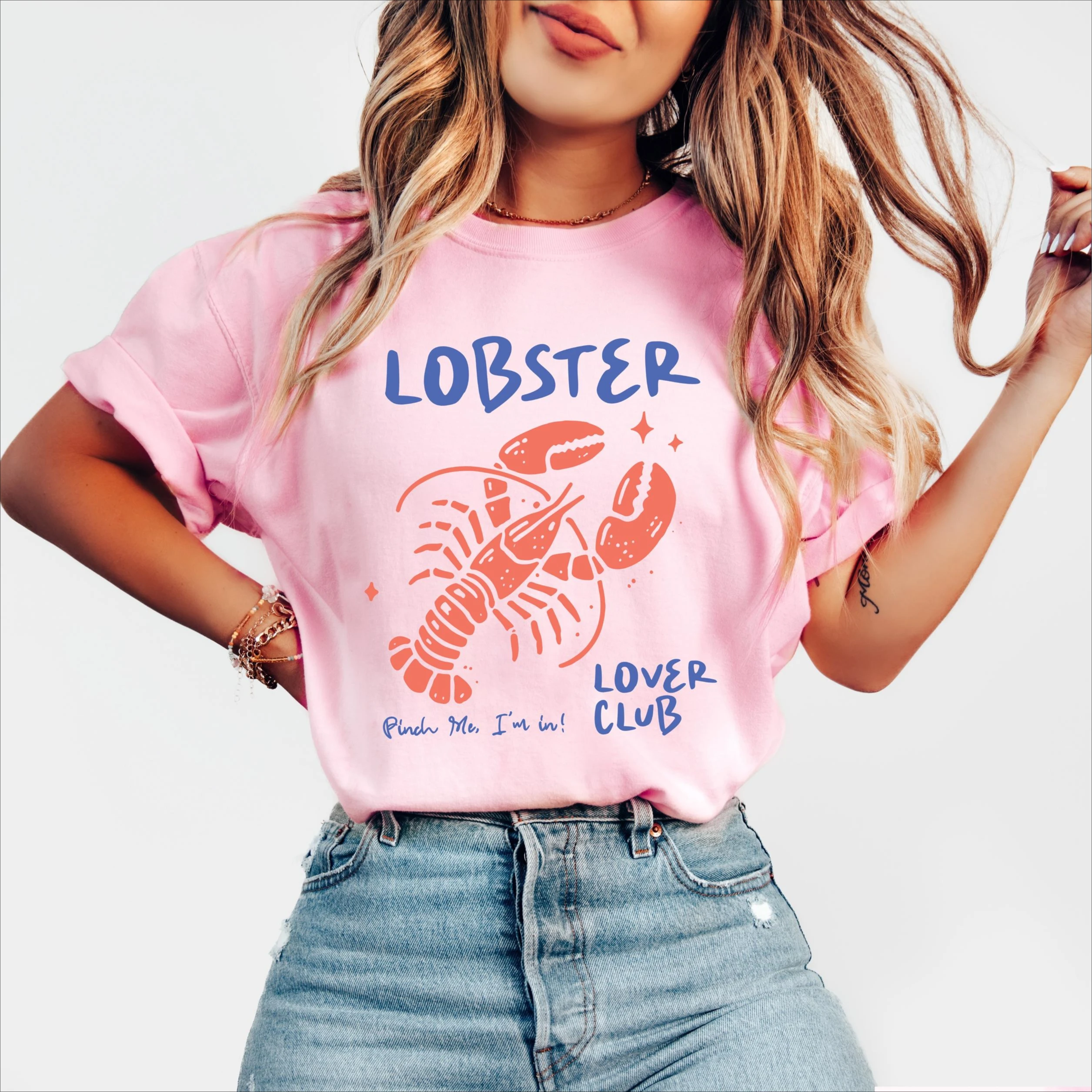 Women Retro Comfort Lobster Graphic T-Shirt Unisex Cotton Short Sleeve Streetwear Oversized Loose Lobster Lover Tee