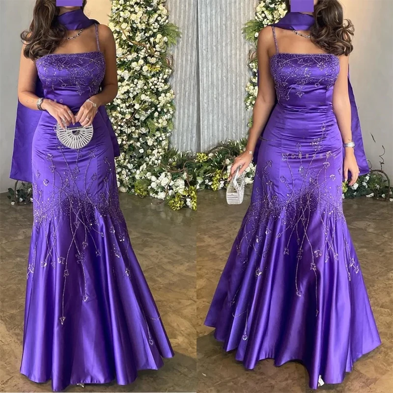 

Customized Luxury spaghetti-straps purple Formal Evening Dresses Lace Applique Mermaid Prom Dresses 2025