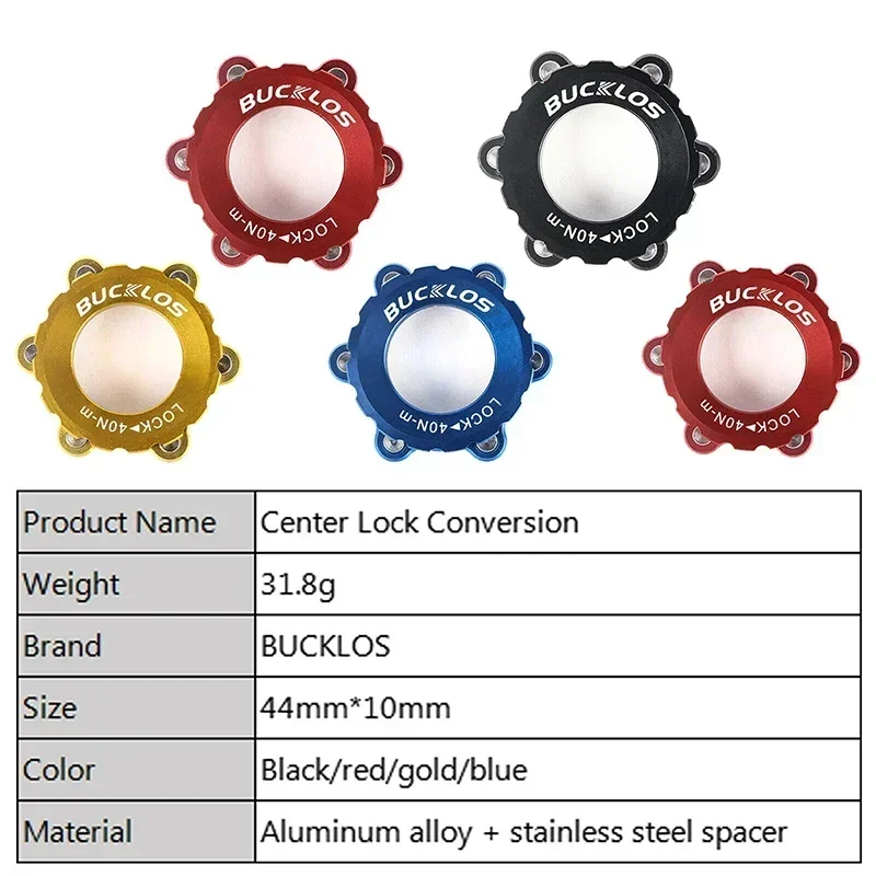 BUCKLOS-Bloqueio Central de Bicicleta para Rotor de 6 Parafusos, Anel Adaptador para Shimano Road Bike, Rotor de Freio a Disco, Lock Cover, Ring Converter