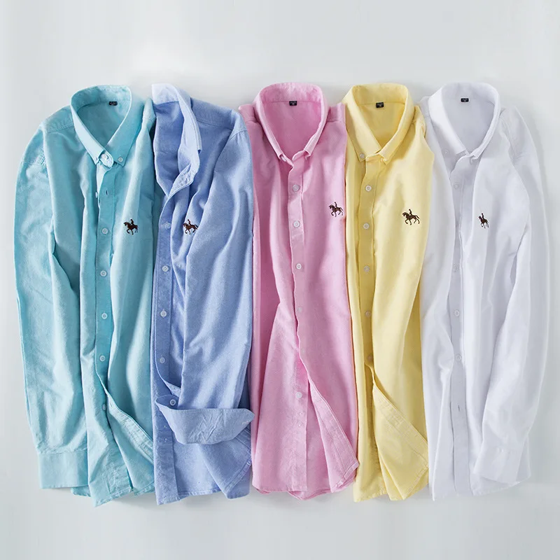 6XL 100% Cotton Oxford White Shirt Man Shirts Long Sleeve Casual Plaid striped Shirt Men Long Sleeve Solid Color Business Pocket