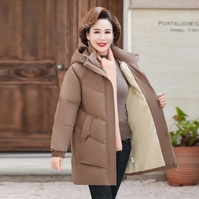 2024 New Women\'s Winter Puffer Cotton Padded Jacket Hooded Fleece Thick Parkas Warm Loose Long Overcoat Snow Coat Loose Female O