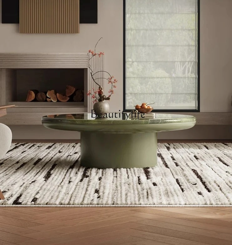

ld 30 Italian minimalist avocado green tea table modern minimalist marble round coffee table light luxury high sense