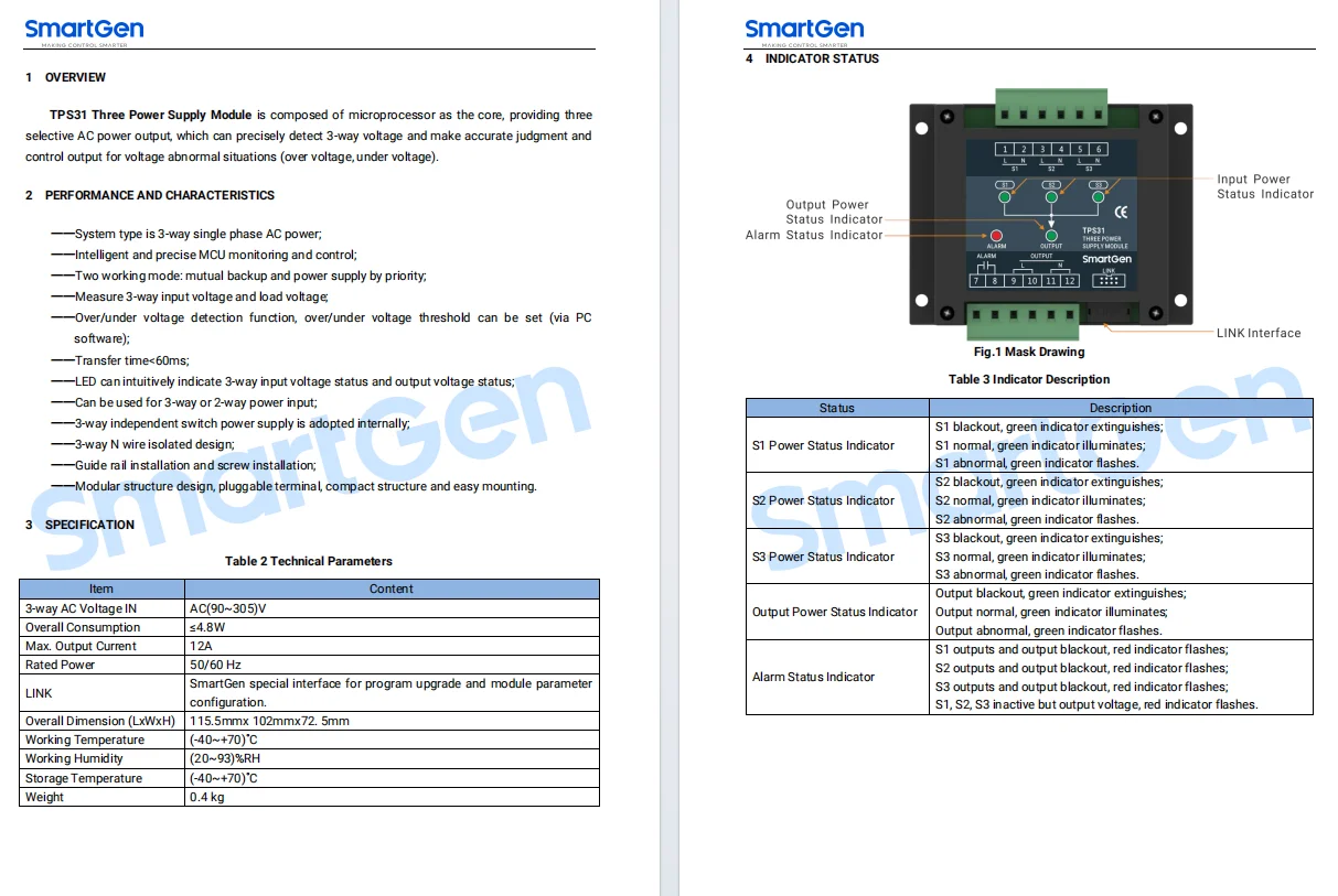 Smartgen TPS31 Diesel Generator Set Transfer Switch Controller