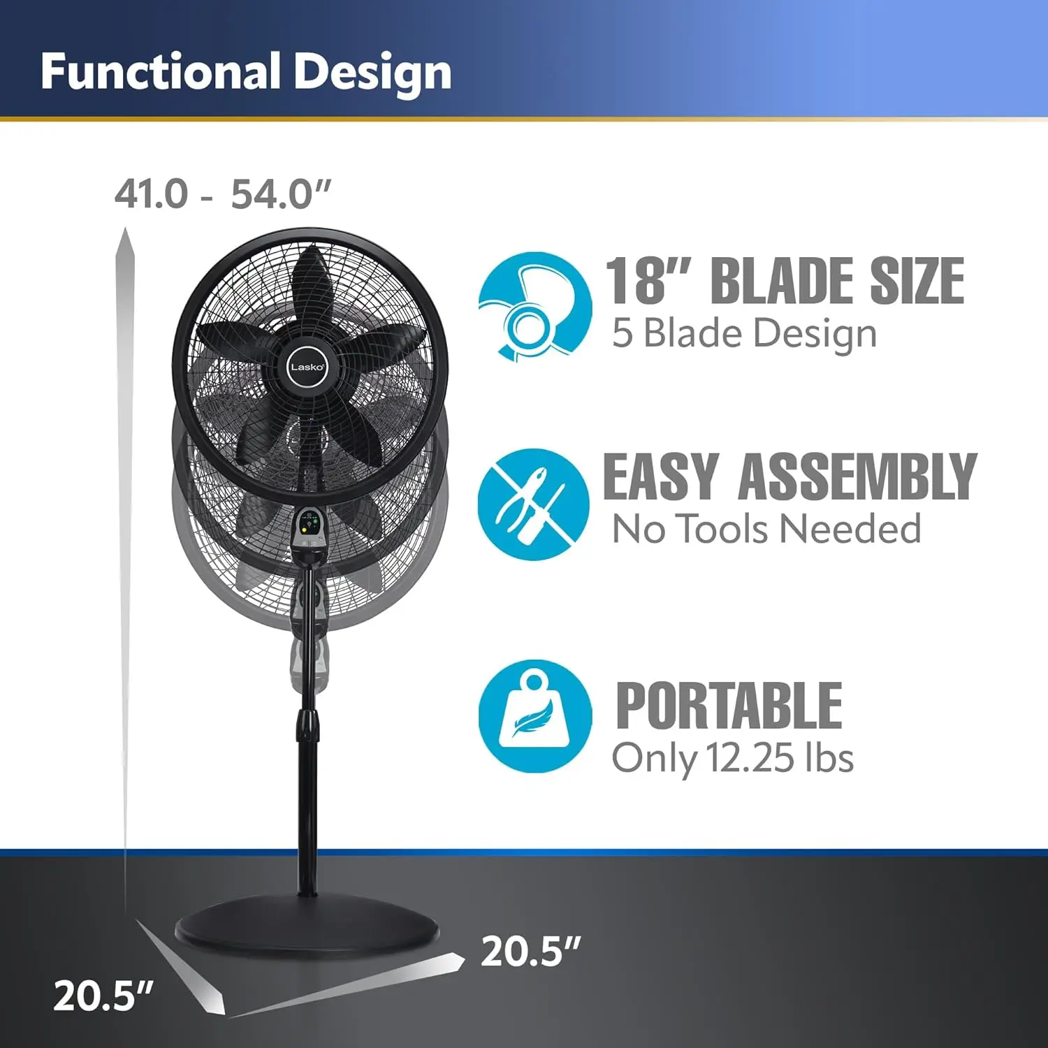 Ciclone oscilante Pedestal Fan, altura ajustável, temporizador, controle remoto, 3 velocidades, sala de estar, Home Office, preto, 18"