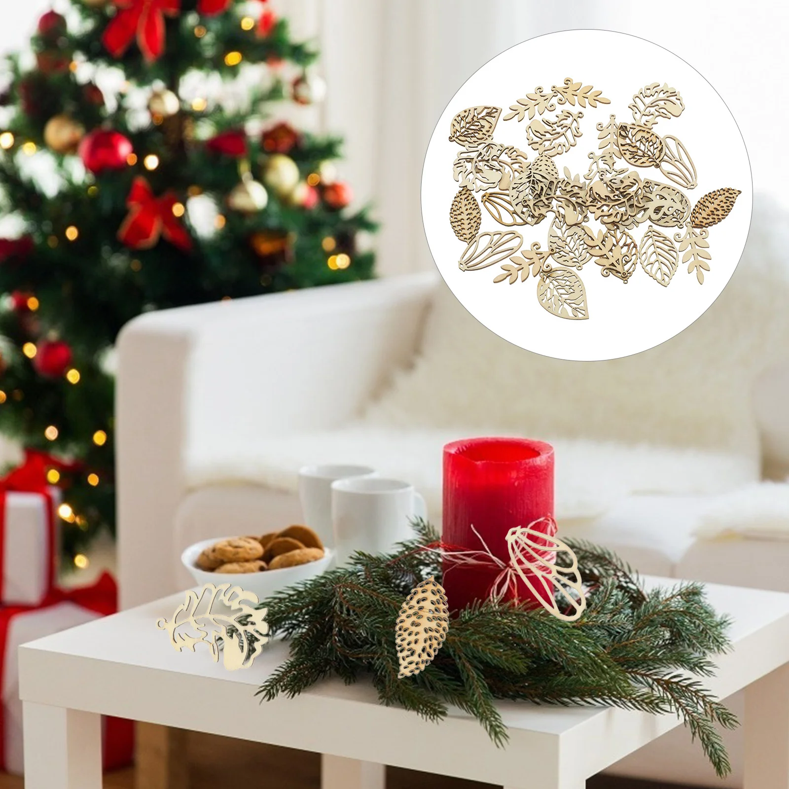

100Pcs Wooden Leaf Pieces Hollow Smooth Surface DIY Craft Decorations Christmas Thanksgiving Wedding Birthday Wood