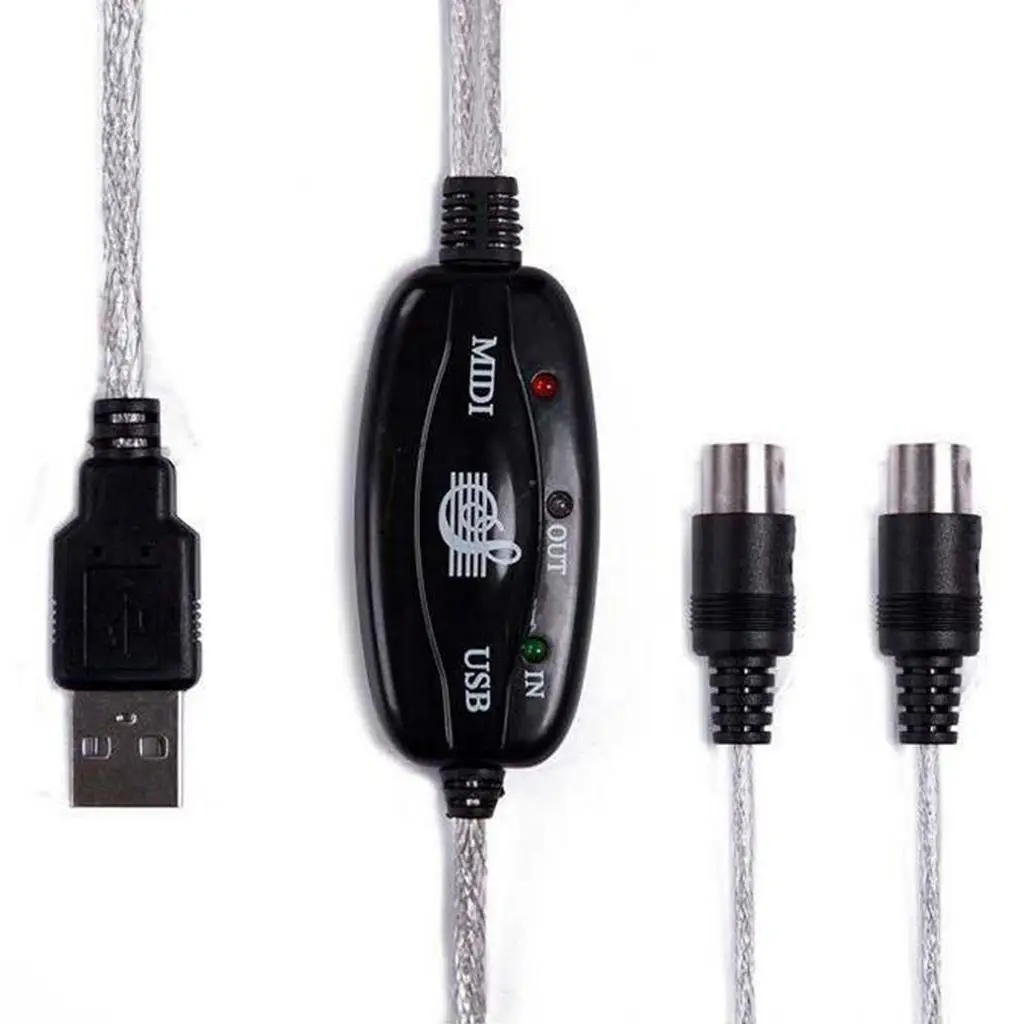 

2m USB IN OUT MIDI to USB Interface Cable Adapter for Keyboard Electronic Drum Music Recording Piano Studio Equipment