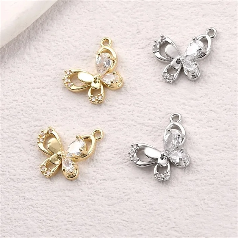2026 New style 20pcs/lot zircon decoration animals cartoon butterfly shape copper floating locket beads diy jewelry accessory