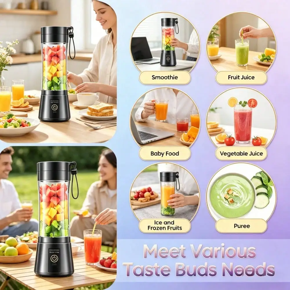 Cordless Portable Mini USB Rechargeable Blender, USB Rechargeable Juice Blender Cup, Personal Smoothie Maker For Shakes Juices Baby Food, Easy To Clean Detachable Structure, Ideal For Gym Travel Office, Perfect Gift