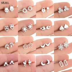 Minimalist Golden Stainless Steel Stud Earrings for Women Multiple Spider Web Paw Mushroom Bat Earings Wholesale Pendientes
