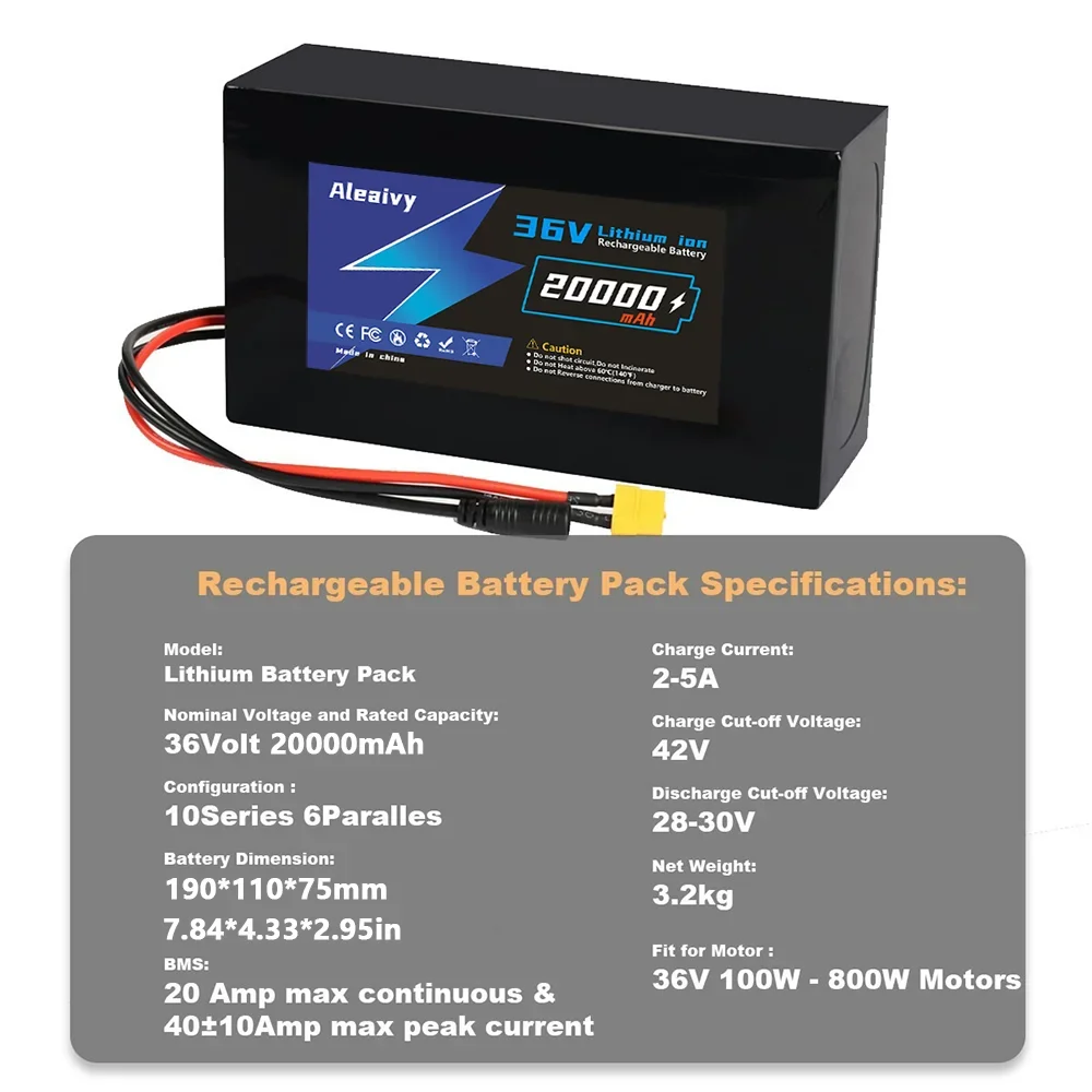 High Capacity 36V  12Ah Li-ion Battery with 30A BMS, for 48V 500W 750W 1000W Electric Bicycle  Conversion Kit Parts