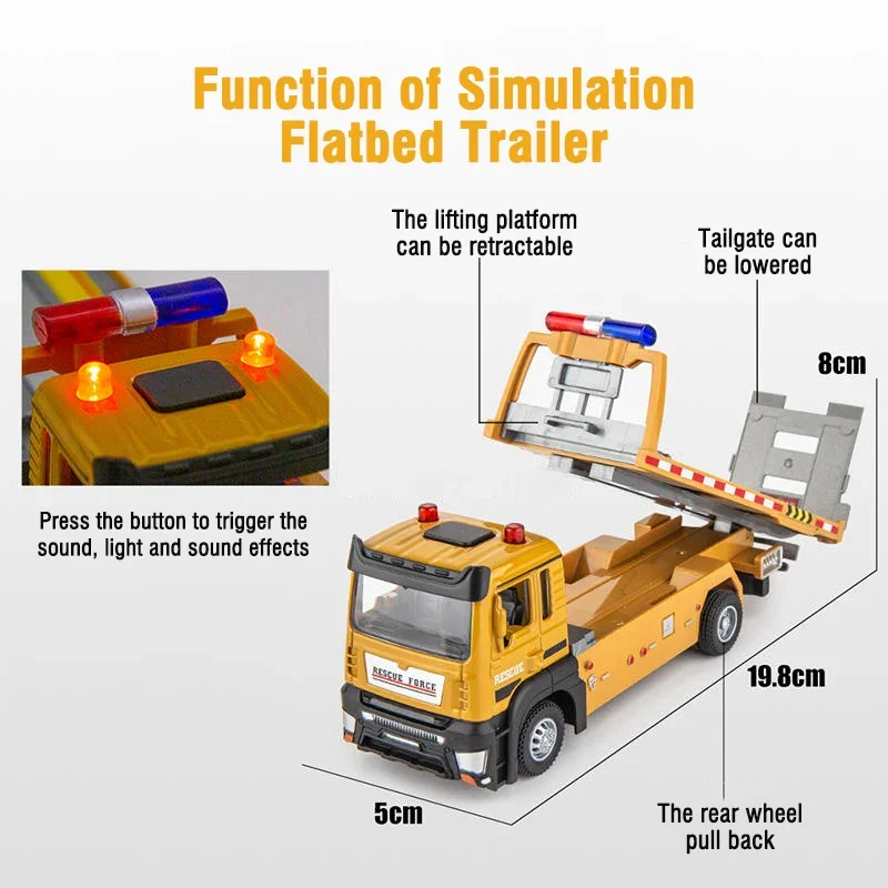 1/32 Modello di camion Flatbed Rimorchio Giocattoli In Lega Tirare Indietro Auto con Suono Luce Simulato Veicolo di Ingegneria Childern Regalo di Natale