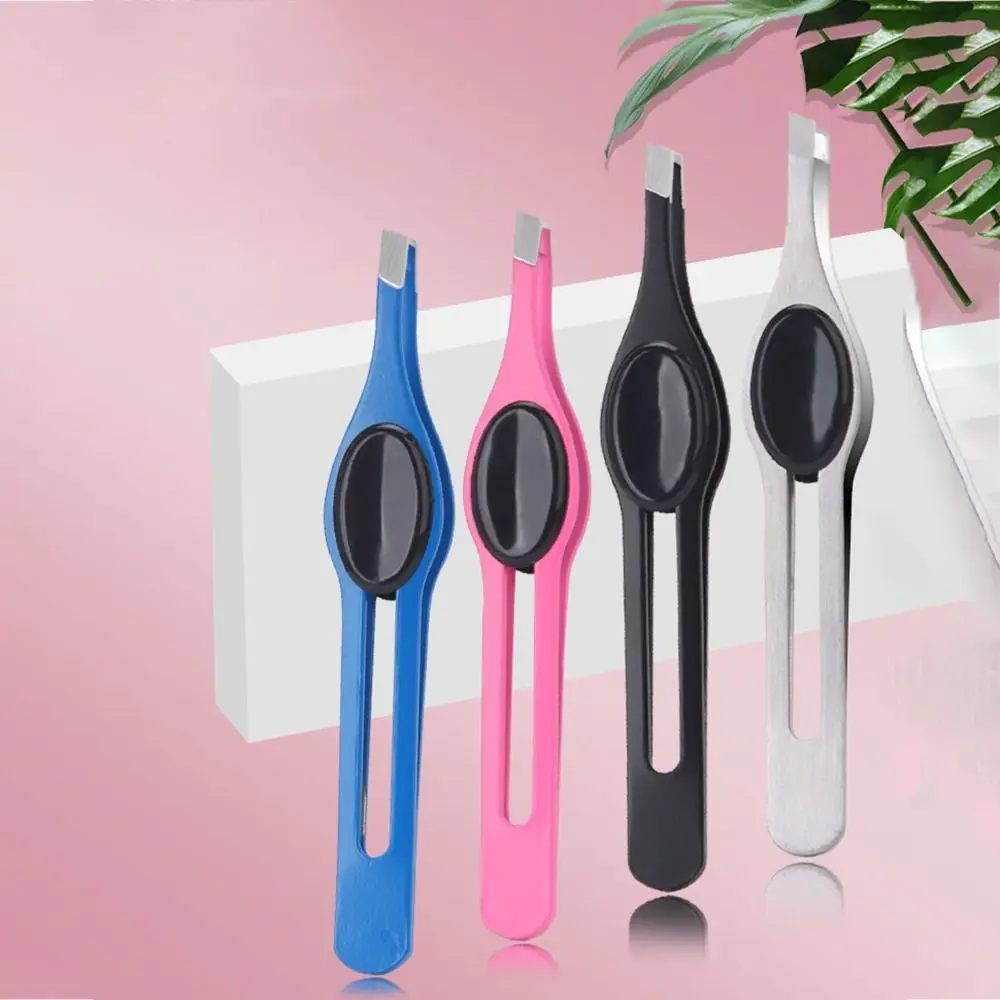 Colorful Stainless Steel Tweezer Non-slip Handle Multifunction False Eyelash Tweezers Hair Removal Wear-resistant Eyelash Curler