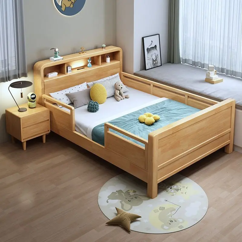 سرير أطفال من الخشب الصلب مع قضبان أمان، سرير مفرد للأطفال بسيط من نورديك 1.2 م/1.5 م
