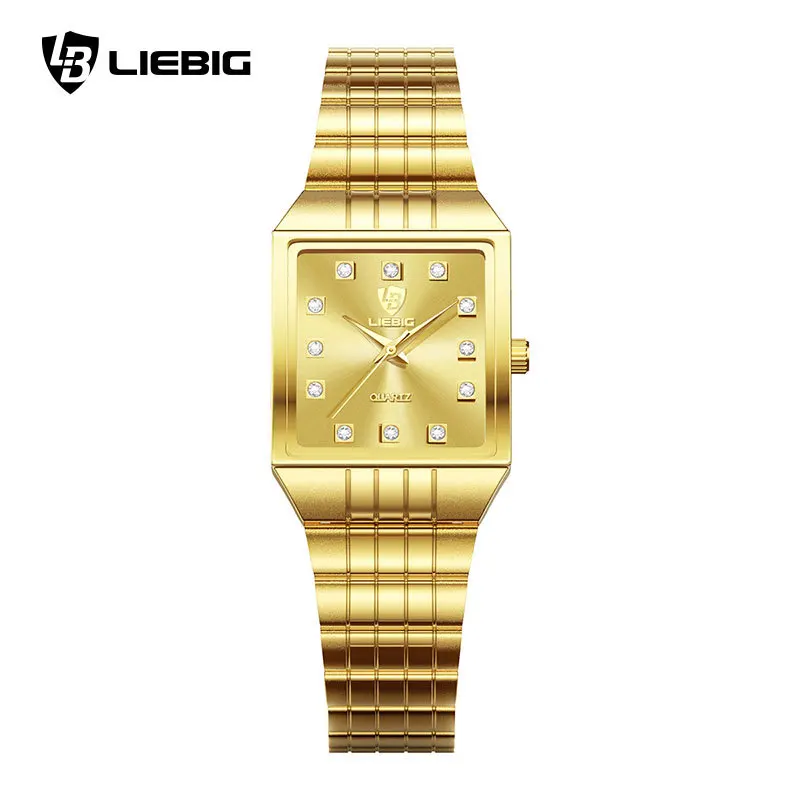 fashion brand LIEBIG luxury diamond gold watches for women couple watch reloj mujer quartz mens watch square steel strap watch