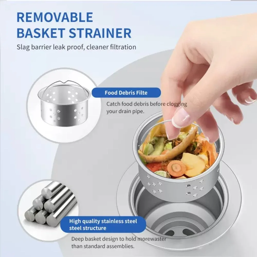 Stainless steel kitchen sink filter basket filter, suitable for hair, food waste and anti clogging filter in kitchen，bathroom
