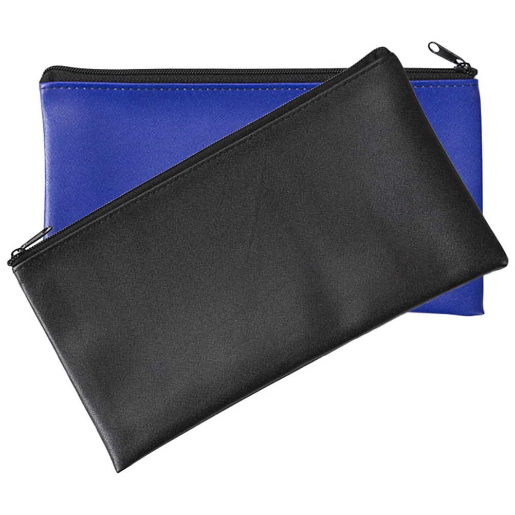 2 Pcs Waterproof Deposit Bag Documents Cash Bags with Zipper Storage Bank File Holder Portable Files Office Envelope