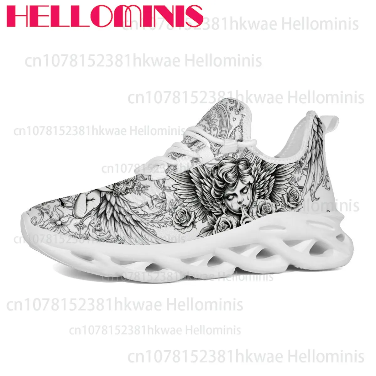 

Unisex Black White Engraving Sketch Print Wave Hollow Out Blade Sole Sneakers Breathable Lightweight Retro Graphic Sneakers
