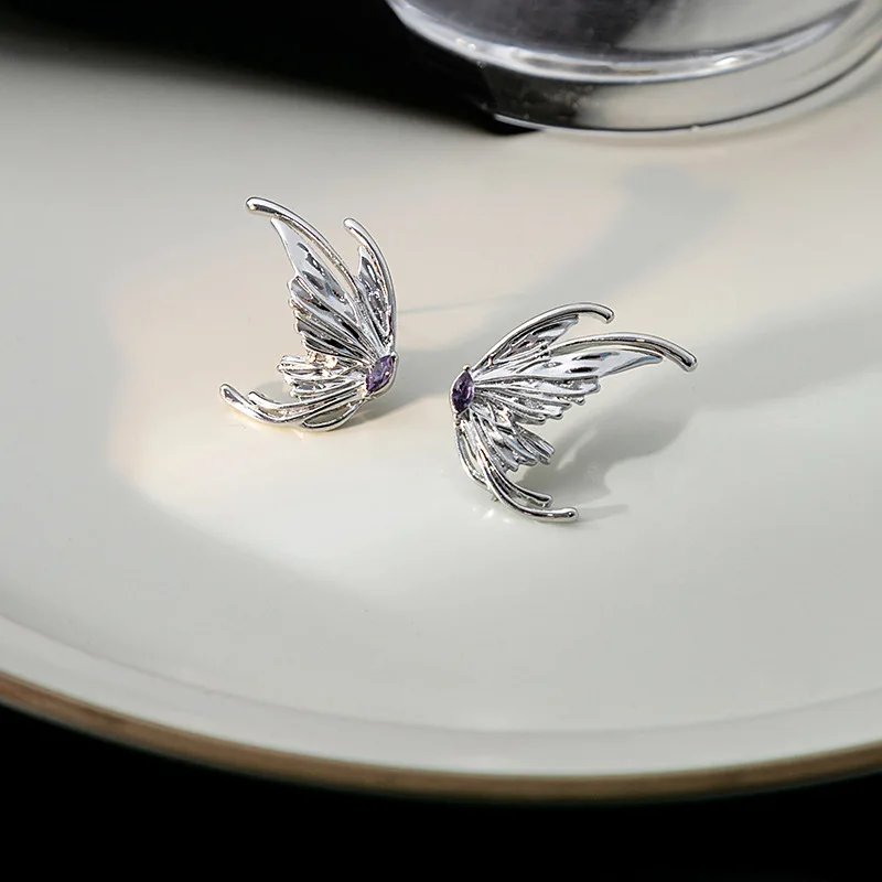 Stud Earrings Butterfly Wing Liquid Metal Effect Irregular Crystal Unique Ethereal Designer Lightweight Daily Party Gift Women