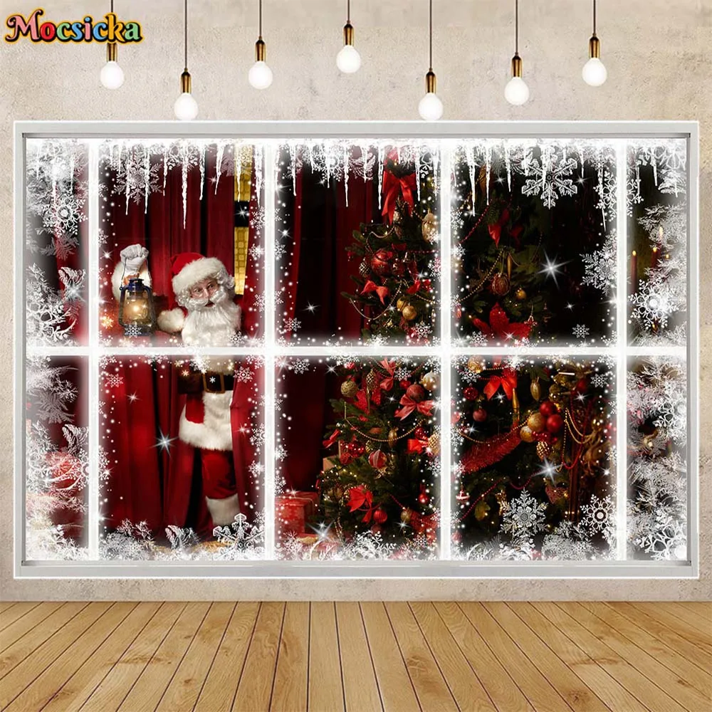 

Mocsicka Winter Christmas Backdrops Santa Claus Xmas Tree Window Snowflake Child Photography Background Photo Studio Shoot Props