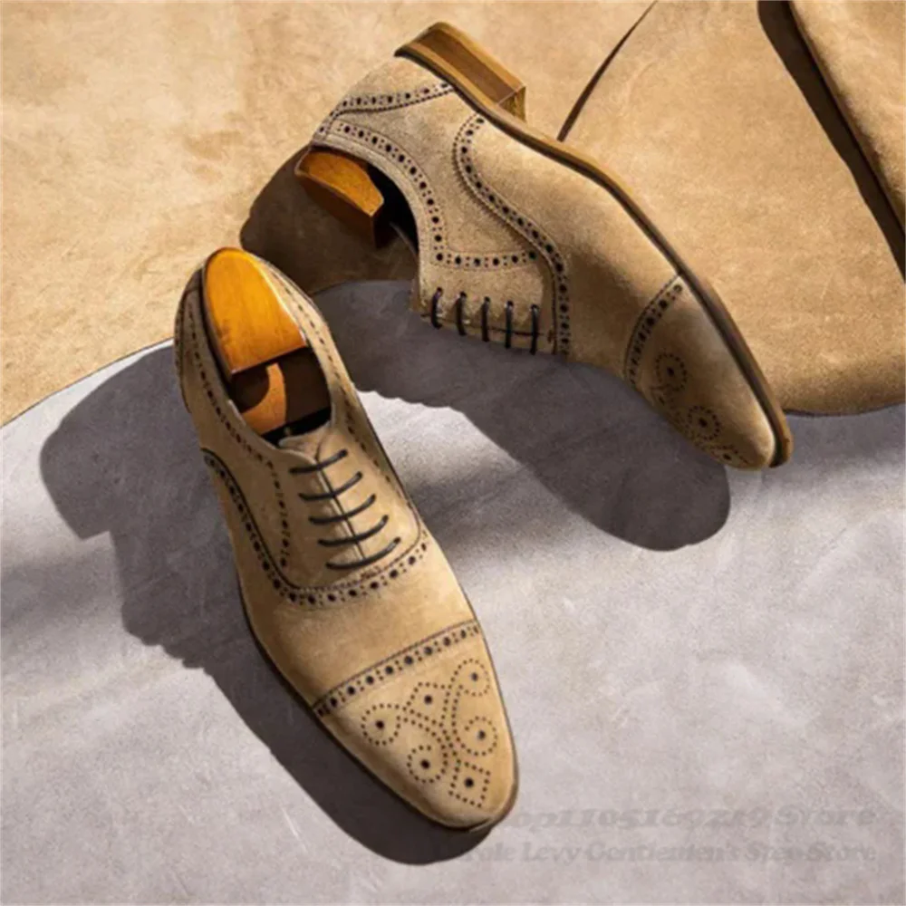 

Luxury Suede Man Dress Shoes Genuine Leather Handmade Retro Casual Formal Business Leather Shoes Male Lace Up Oxford Shoes