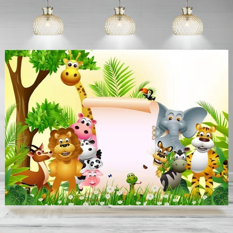 

Jungle Safari Backdrop Photography Background Cartoon Zoo Animals Kid Boy Girl Newborn Baby Shower Party Decoration Photo Bann