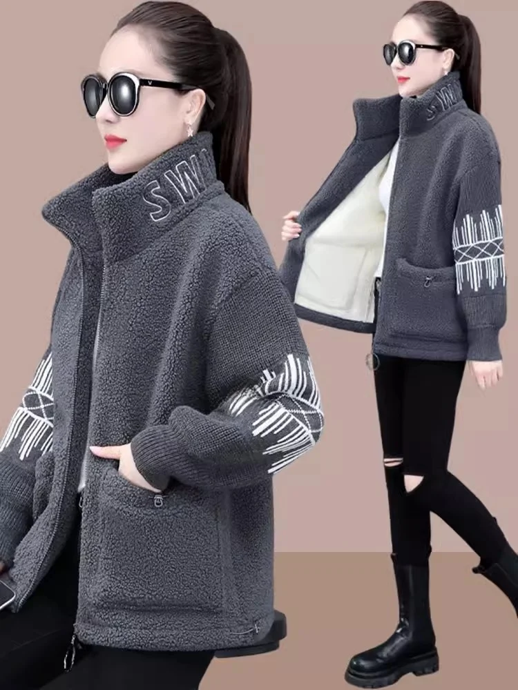 

Lamb Fur Jaet Women's Loose Thiened Warmth Outerwear Autumn Winter New Sle Commute Sle Polyester Fiber Long Sve Zi...