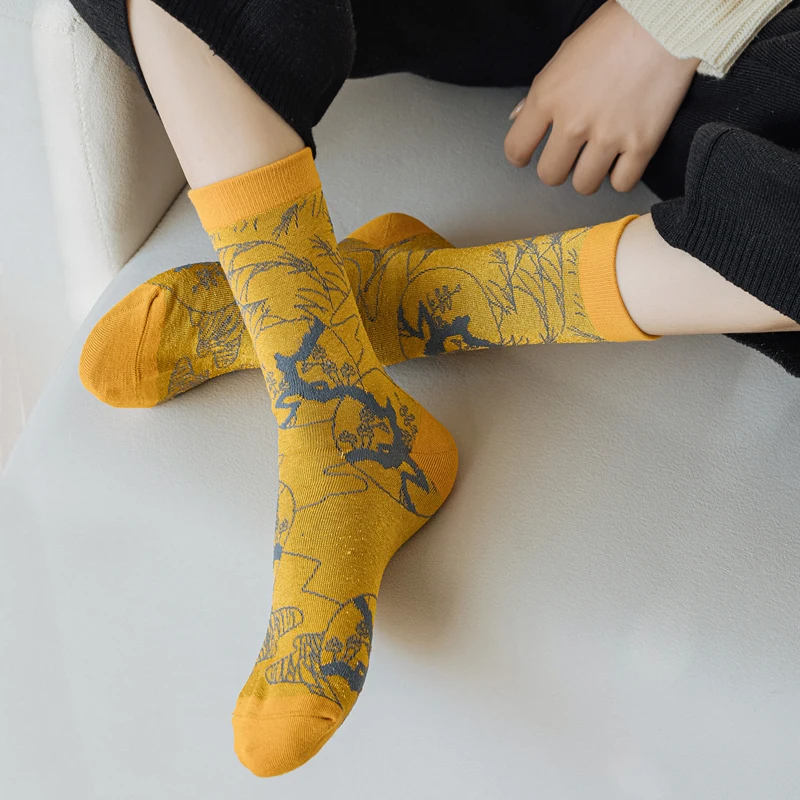 1 Pair High Quality Women Girls Loose Fitting Socks Cotton Soft Breathable Retro Harajuku Medium Length Socks Wholesale