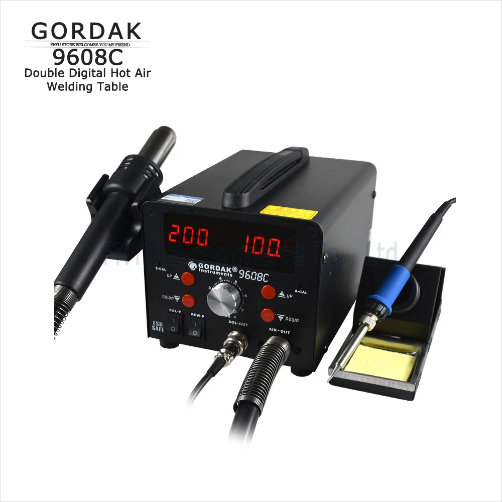 

GORDAK 9608C 2 in 1 Soldering Station Double Digital SMD Rework Hot Air Gun Solder Iron ESD Welding Desoldering Repair Tool