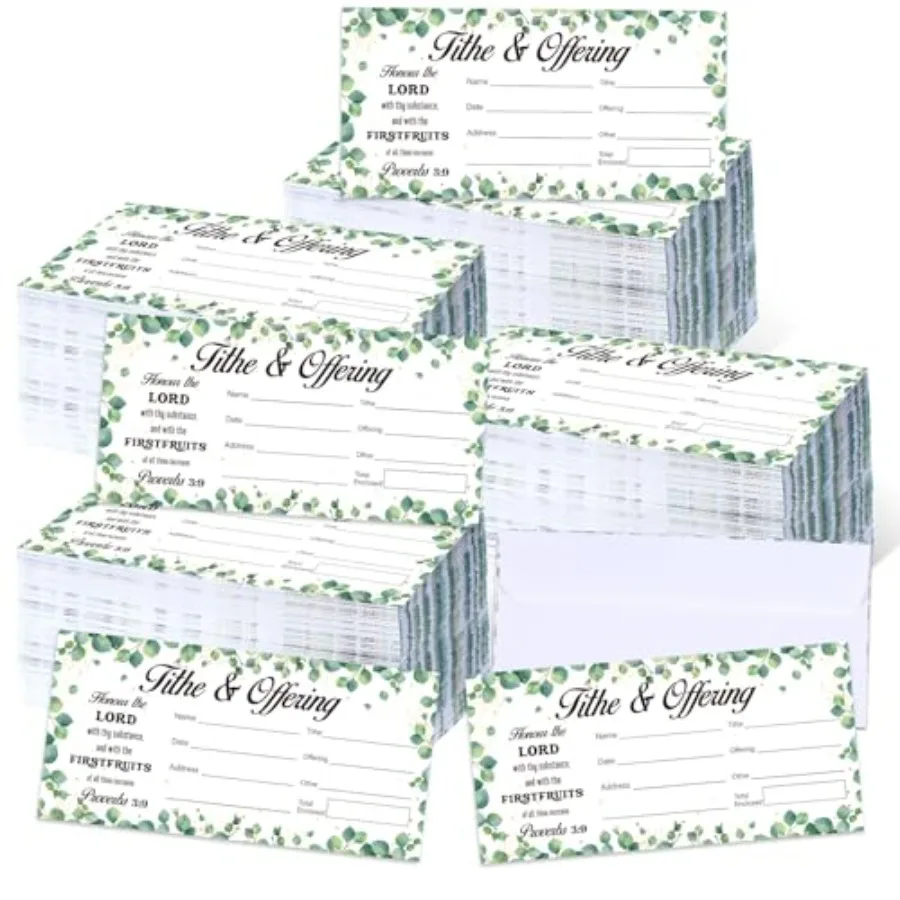 

1 Pcs Church Tithe Donation Envelopes Greenery Paper Bill Envelopes Eucalyptus Church Tithing Checks Cash Envelopes for Christi