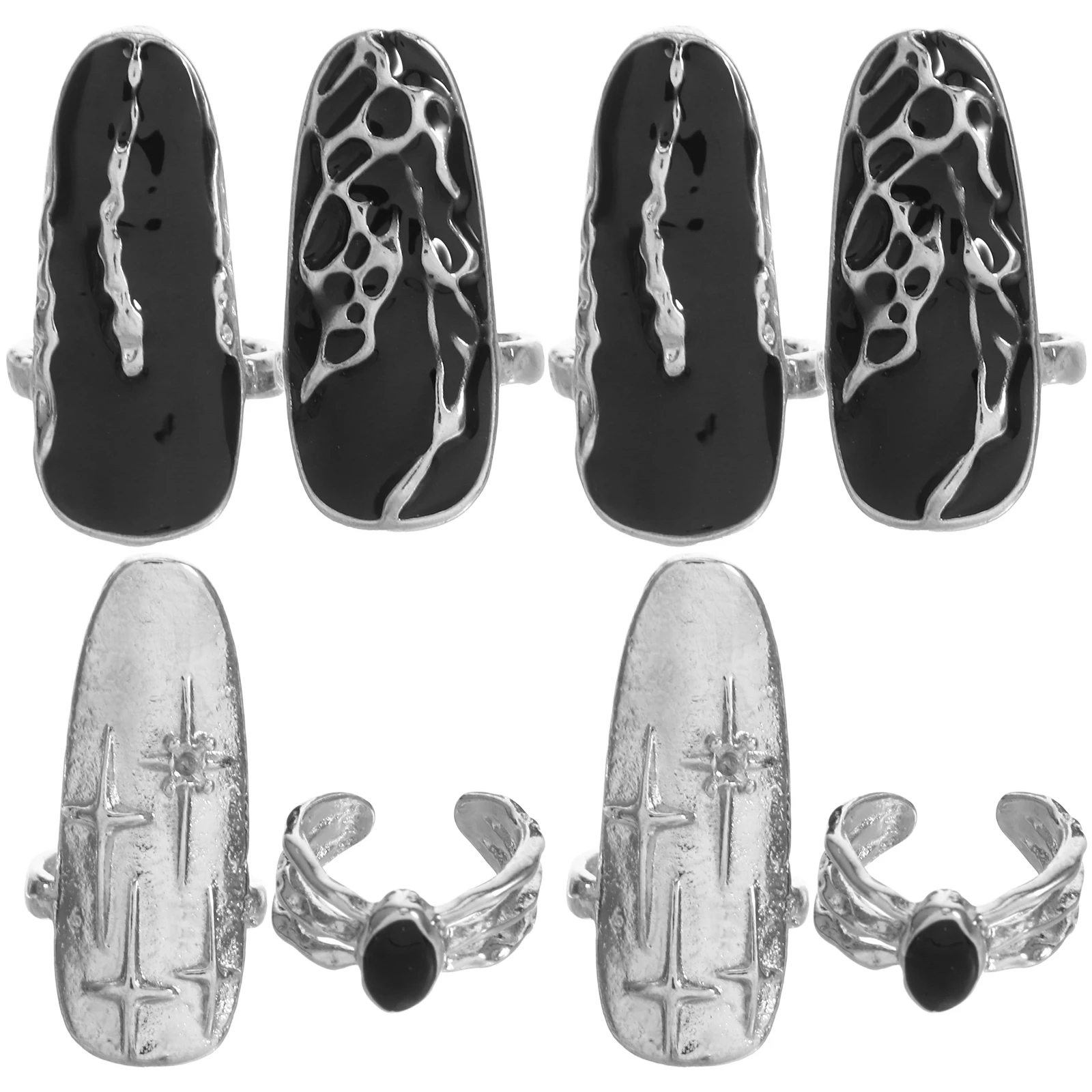 

2 set Ring Decoration Punk Style Adjustable Opening Fingertip Rings Nail Art Accessories Women Jewelry Retro Fingernails Zinc
