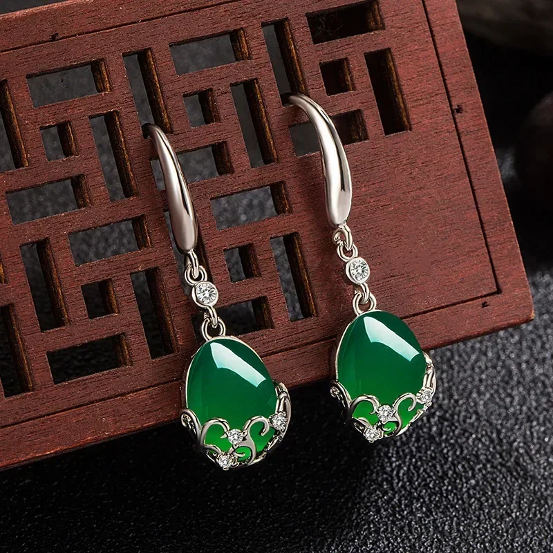 Jade Water droplet Earrings for Women Jadeite Chinese 925 Silver Gemstones Natural Gift Amulet Carved Gemstone Luxury Jewelry