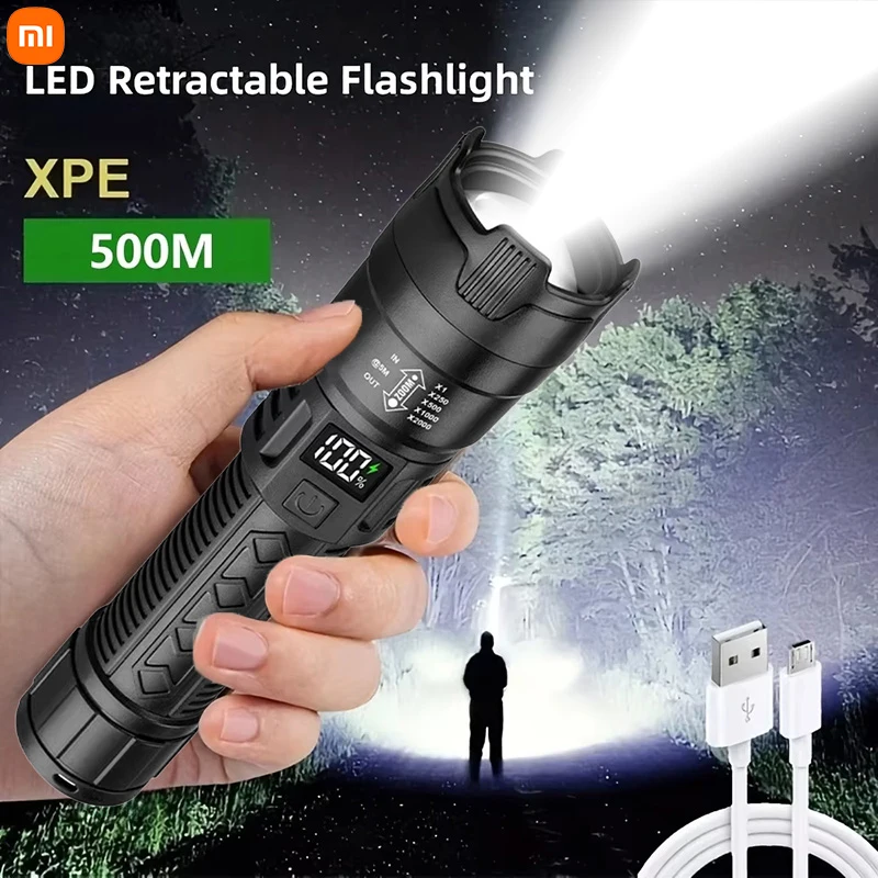 Xiaomi High Power Led Flashlights 2000LM With Display Light USB Charging Built-in Battery Hand Lantern Camping Outdoor Use