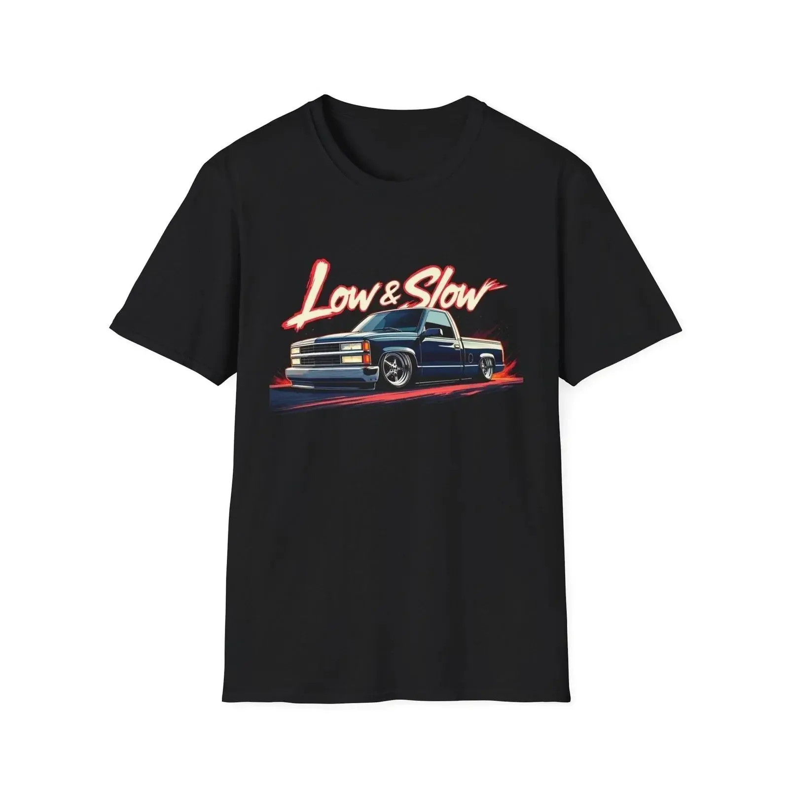 Low amp Slow Pickup Truck T Shirt Custom Slammed Ride OBS Style  vintage Washed Top For Everyday Wear Slightly Versatile