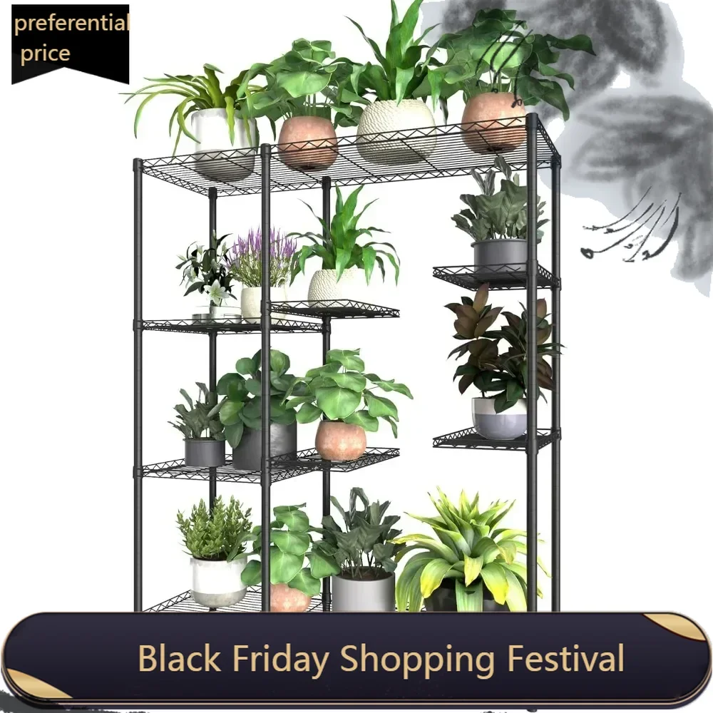 

8-Tier Plant Stand for Indoor Outdoor,Large Reinforced Shelf Tall for Multiple Plants Plant Rack,Adjustable Suitable Black