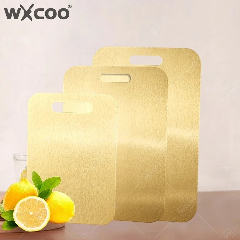 WXCOO 1-3PCS Stainless Steel Cutting Board Food Grade Double Sided Chopping Boards Anti-Slip 304 Kitchen Chopping Boards Gold